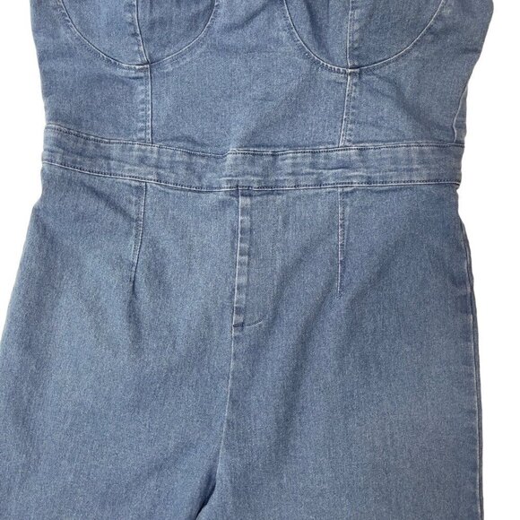 NEW LOOK‎ Women's Strapless Stretch Denim Jumpsuit Large Skinny Ankle Zipper NWT - Picture 6 of 16